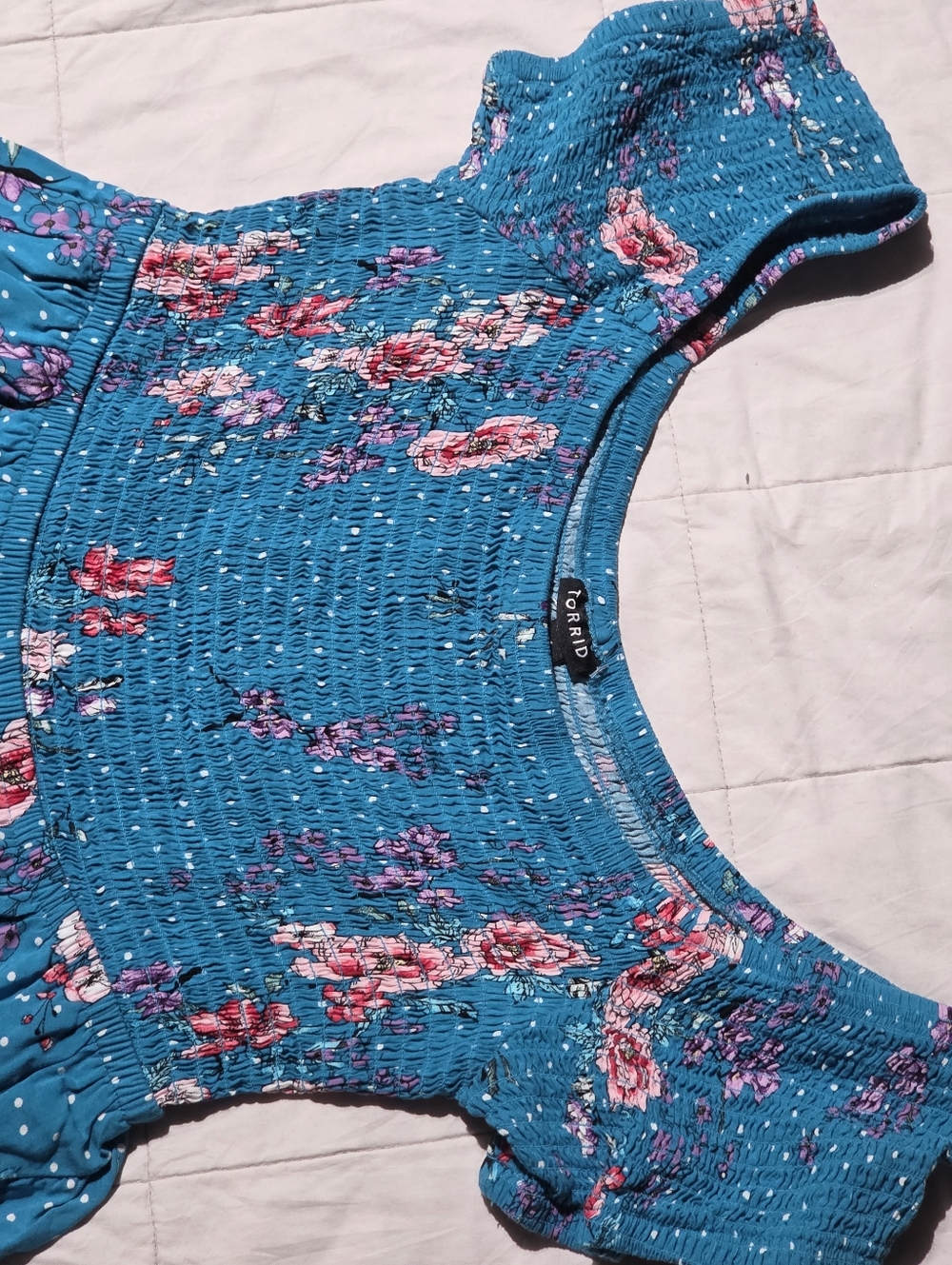 torrid Teal Floral Smocked Dress - Picture 8 of 10